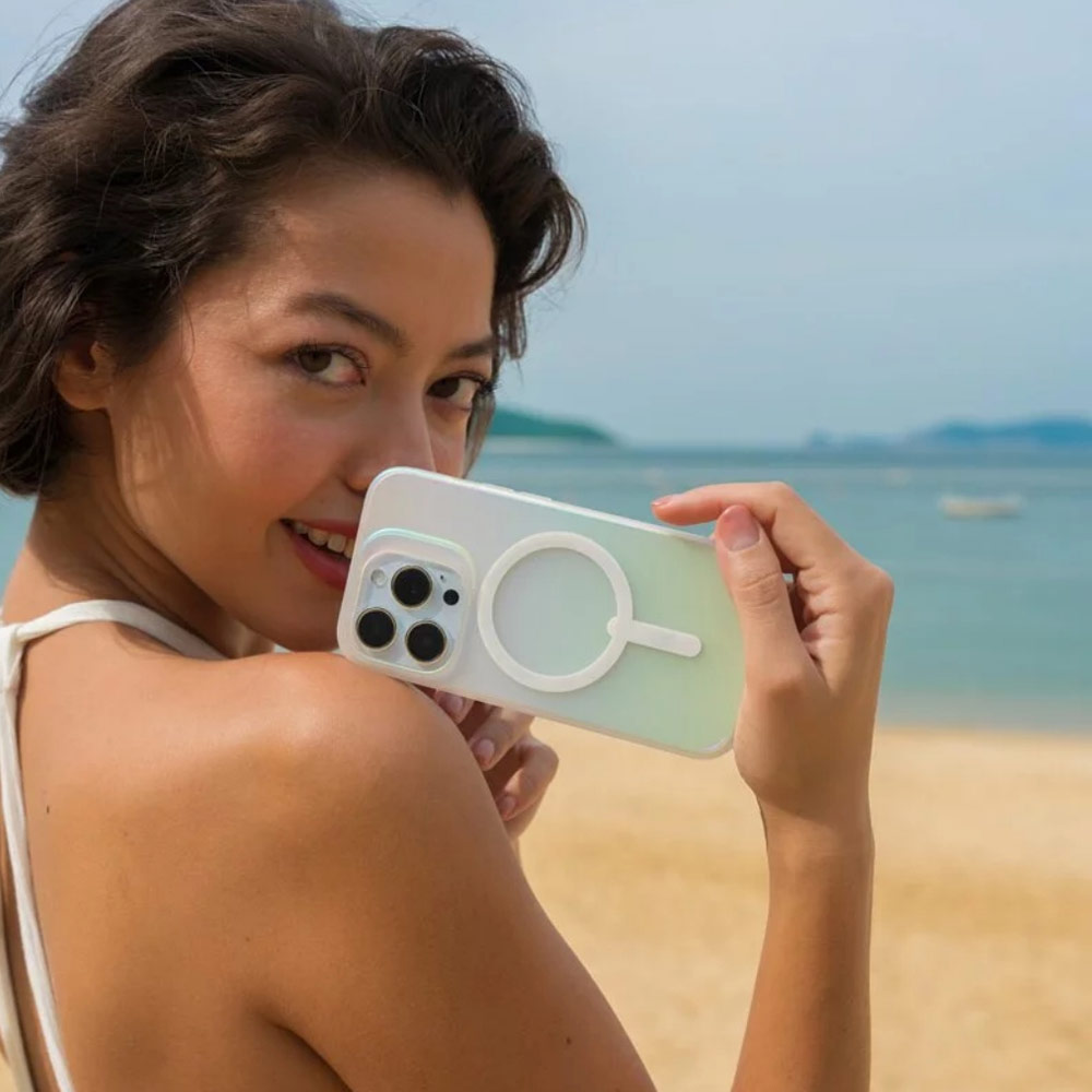 Picture of Apple iPhone 14 Plus 6.7 Case | Zagg Iridescent Snap Slim Design Improved Grip Drop Protection Anti Finger Print Magsafe Compatible Case for iPhone 14 Plus 6.7 (Iridescent Matte Clear)